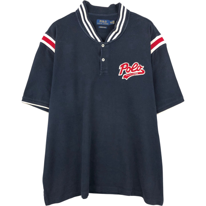 Ralph Lauren POLO RALPH LAUREN CUSTOM SLIM FIT short-sleeved polo shirt, men's size XXL cotton navy blue type Vintage Second Hand