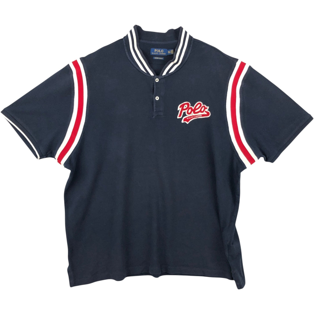 Ralph Lauren POLO RALPH LAUREN CUSTOM SLIM FIT short-sleeved polo shirt, men's size XXL cotton navy blue type Vintage Second Hand
