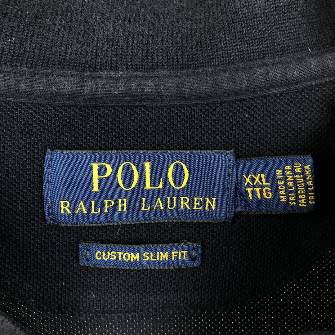 Ralph Lauren POLO RALPH LAUREN CUSTOM SLIM FIT short-sleeved polo shirt, men's size XXL cotton navy blue type Vintage Second Hand
