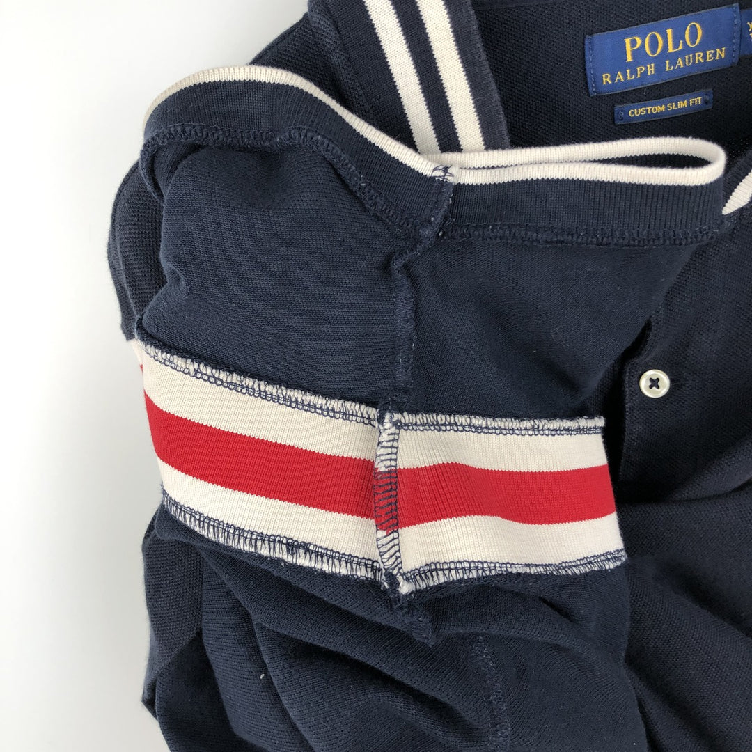 Ralph Lauren POLO RALPH LAUREN CUSTOM SLIM FIT short-sleeved polo shirt, men's size XXL cotton navy blue type Vintage Second Hand