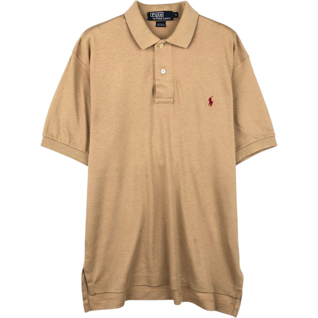 Ralph Lauren POLO by Ralph Lauren Short-Sleeve Polo Shirt, Made in USA, Men's Size S (approx.) cotton beige type brown Vintage Second Hand