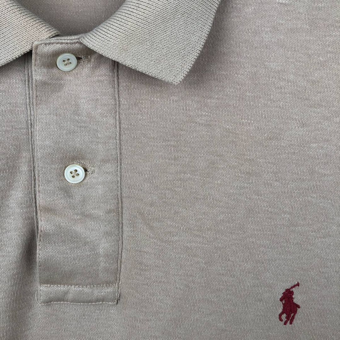 Ralph Lauren POLO by Ralph Lauren Short-Sleeve Polo Shirt, Made in USA, Men's Size S (approx.) cotton beige type brown Vintage Second Hand