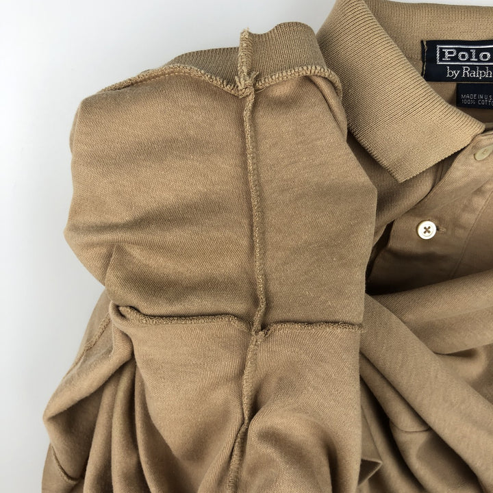 Ralph Lauren POLO by Ralph Lauren Short-Sleeve Polo Shirt, Made in USA, Men's Size S (approx.) cotton beige type brown Vintage Second Hand