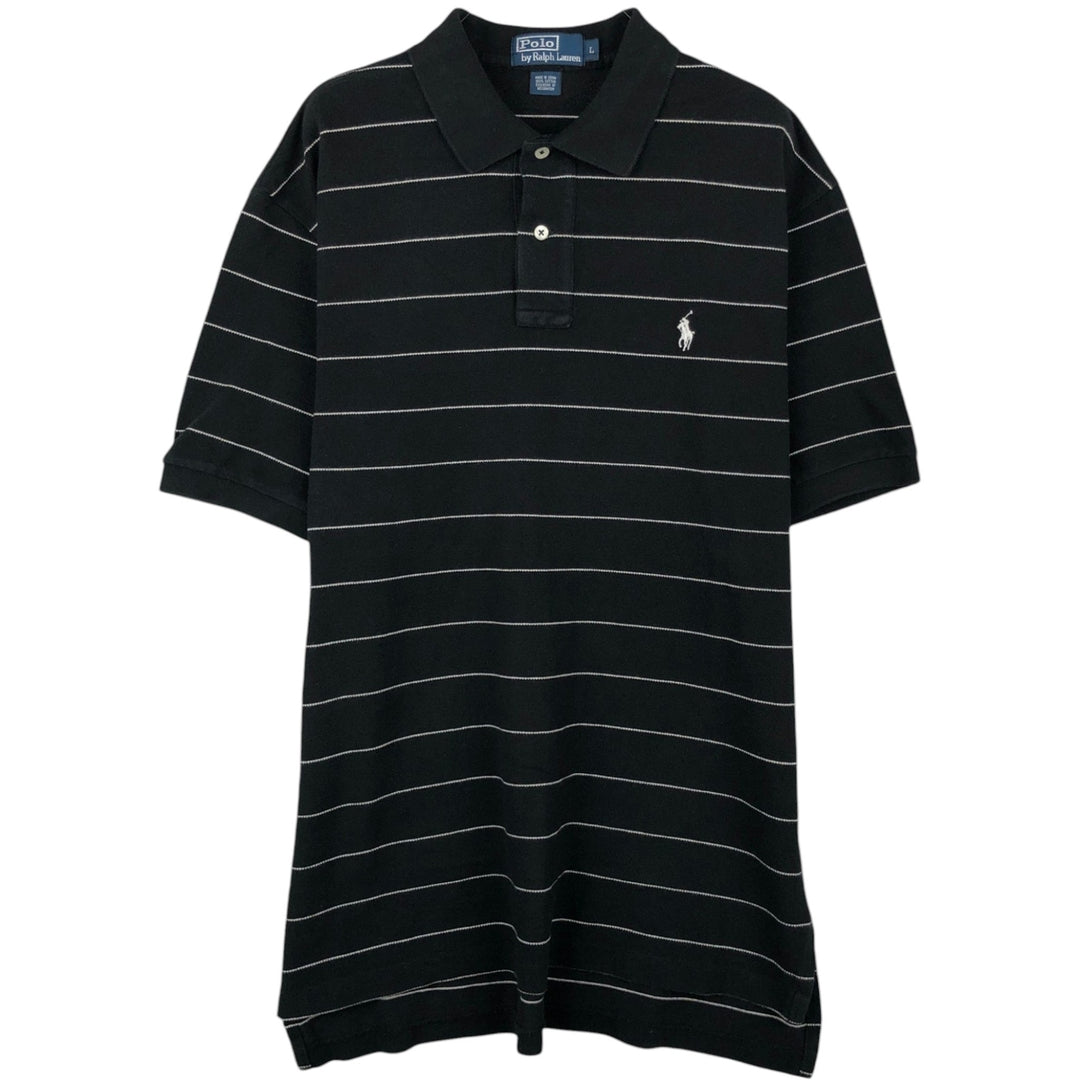 Ralph Lauren POLO by Ralph Lauren short sleeve striped polo shirt, men's size L cotton black type Vintage Second Hand
