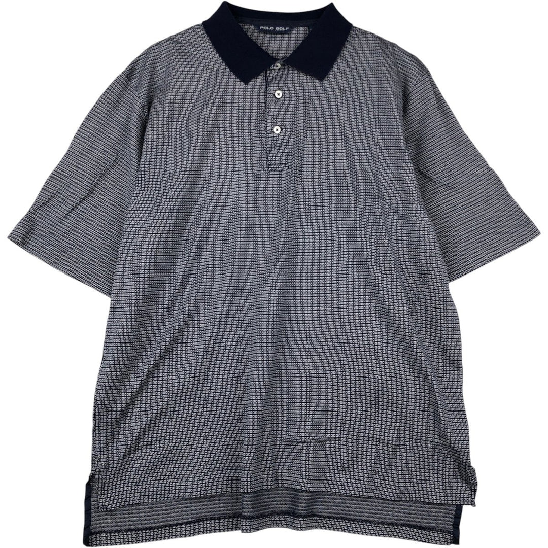 Ralph Lauren POLO GOLF All-over print short-sleeve polo shirt, men's size XL Pima Cotton navy blue type Vintage Second Hand