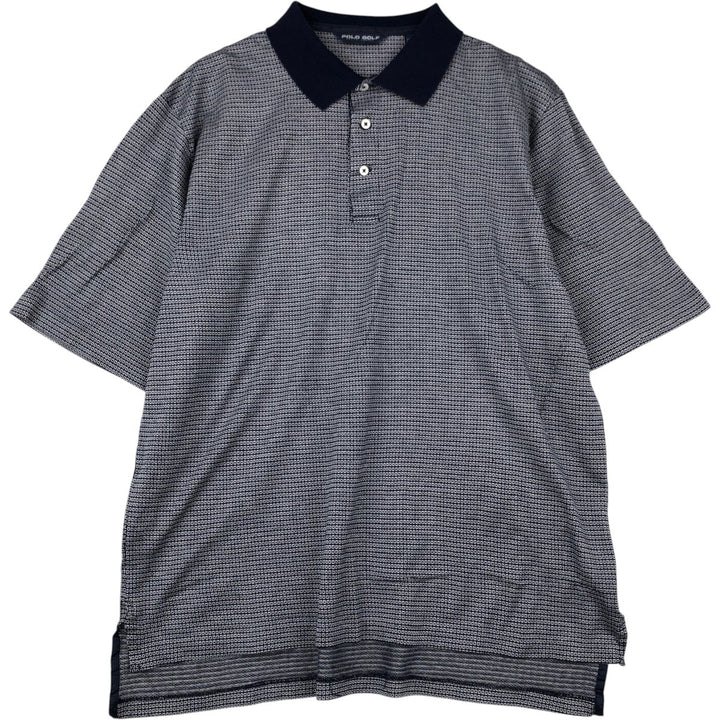 Ralph Lauren POLO GOLF All-over print short-sleeve polo shirt, men's size XL Pima Cotton navy blue type Vintage Second Hand