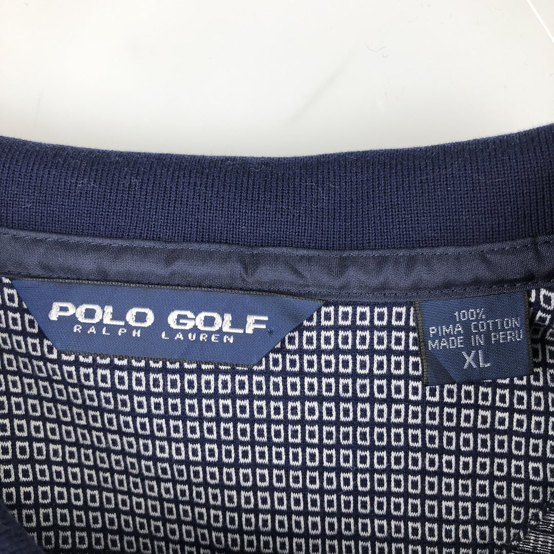 Ralph Lauren POLO GOLF All-over print short-sleeve polo shirt, men's size XL Pima Cotton navy blue type Vintage Second Hand