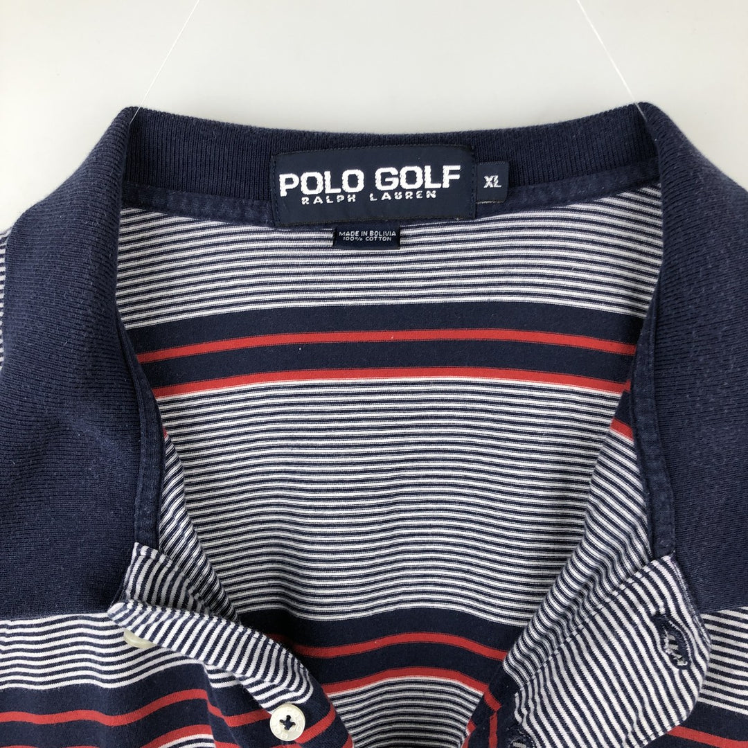 Ralph Lauren POLO GOLF Short Sleeve Striped Polo Shirt Men's XL cotton navy blue type Vintage Second Hand