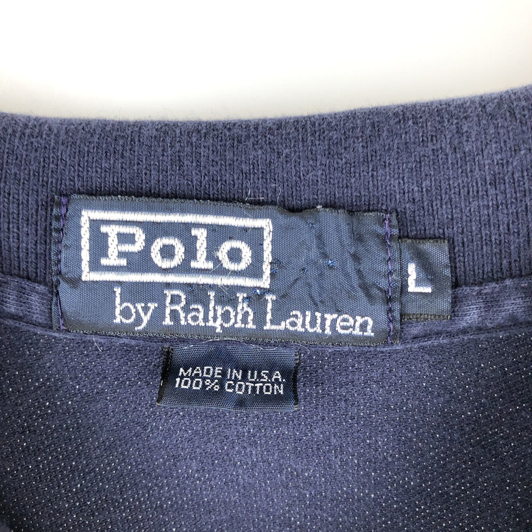 Ralph Lauren POLO by Ralph Lauren short-sleeved polo shirt, Made in USA, Men's size L cotton navy blue type Vintage Second Hand