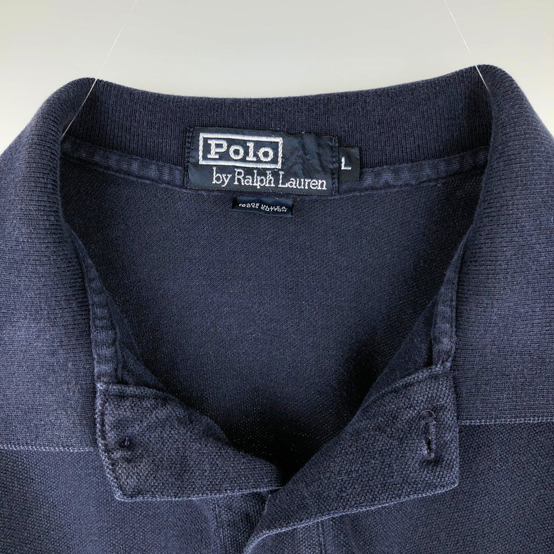 Ralph Lauren POLO by Ralph Lauren short-sleeved polo shirt, Made in USA, Men's size L cotton navy blue type Vintage Second Hand
