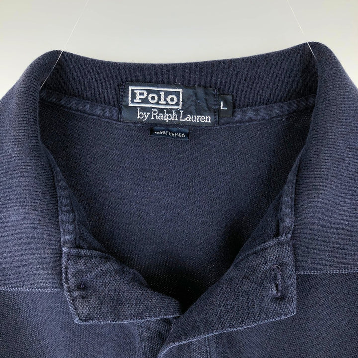 Ralph Lauren POLO by Ralph Lauren short-sleeved polo shirt, Made in USA, Men's size L cotton navy blue type Vintage Second Hand