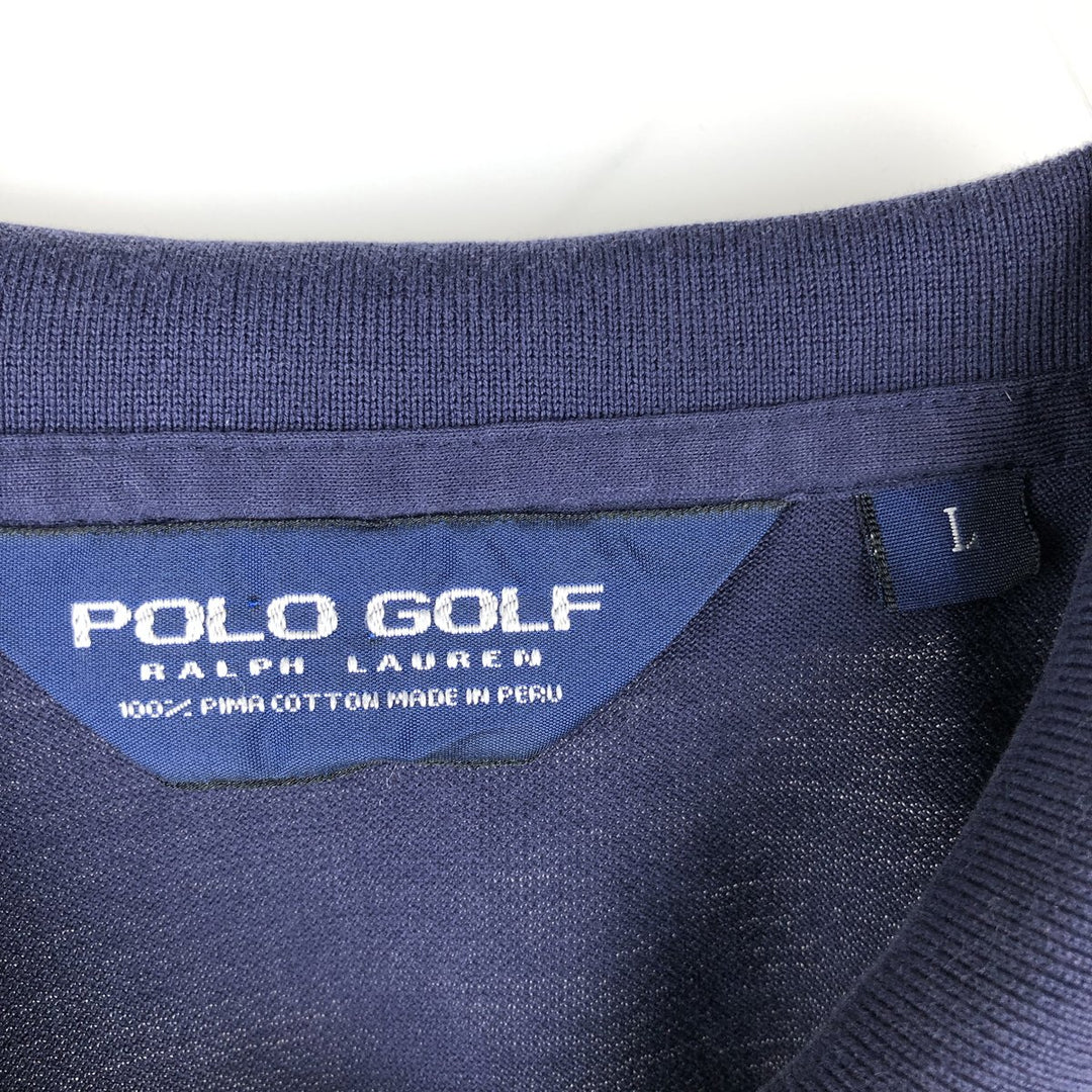 Ralph Lauren POLO GOLF Polo Golf short sleeve polo shirt for men size L Pima Cotton navy blue type Vintage Second Hand