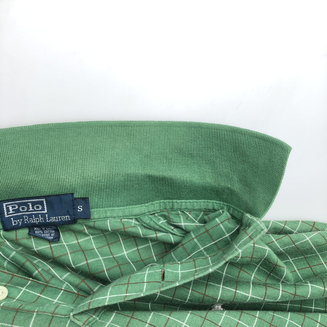 Ralph Lauren POLO by Ralph Lauren Short-Sleeve Check Polo Shirt, Men's Size S (approx.) cotton green type Vintage Second Hand