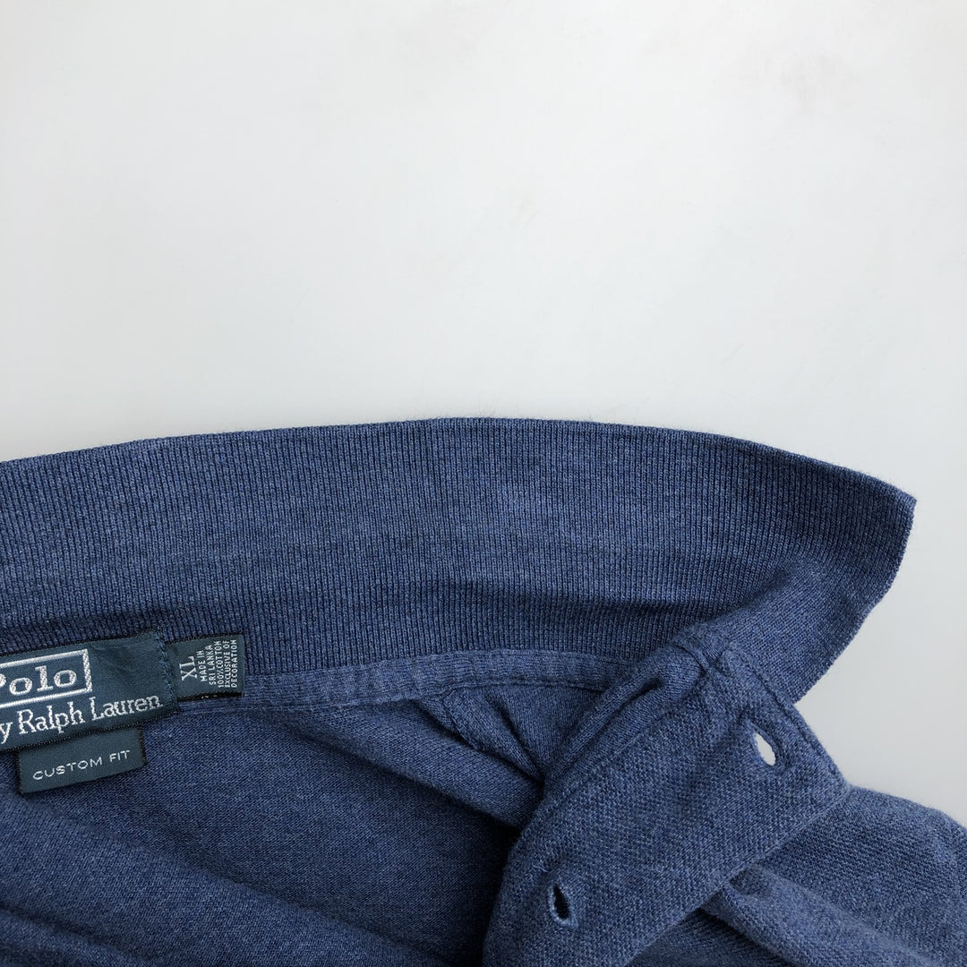 Ralph Lauren POLO by Ralph Lauren CUSTOM FIT short sleeve polo shirt, men's XL size cotton blue type Vintage Second Hand