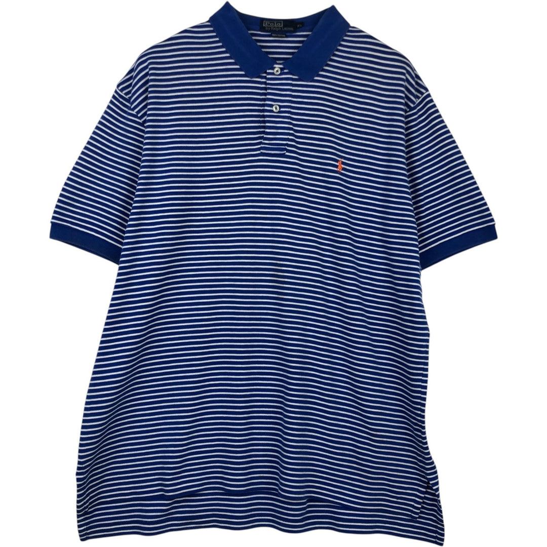 Ralph Lauren POLO by Ralph Lauren short sleeve striped polo shirt, men's XL size cotton blue type Vintage Second Hand