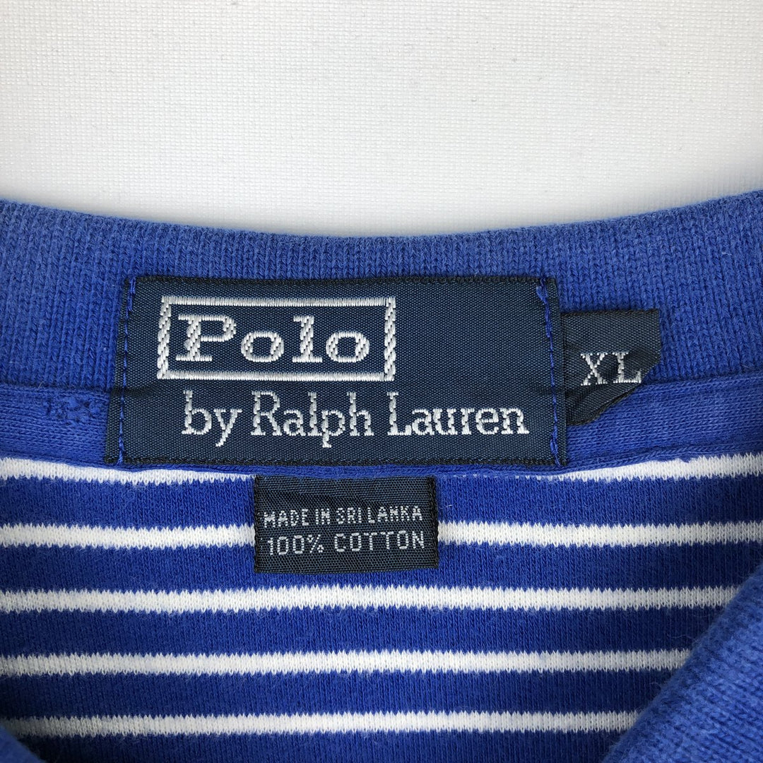 Ralph Lauren POLO by Ralph Lauren short sleeve striped polo shirt, men's XL size cotton blue type Vintage Second Hand