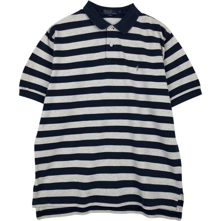 Ralph Lauren POLO by Ralph Lauren short sleeve striped polo shirt, men's XL size cotton gray type Vintage Second Hand