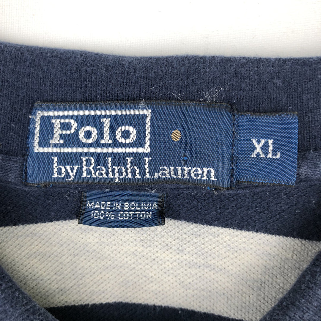 Ralph Lauren POLO by Ralph Lauren short sleeve striped polo shirt, men's XL size cotton gray type Vintage Second Hand