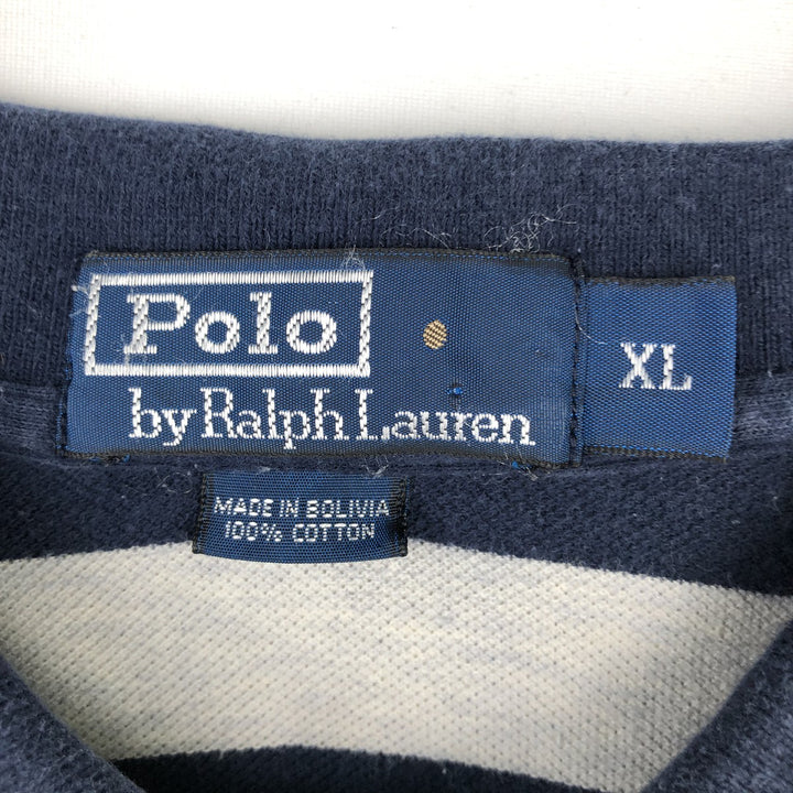 Ralph Lauren POLO by Ralph Lauren short sleeve striped polo shirt, men's XL size cotton gray type Vintage Second Hand