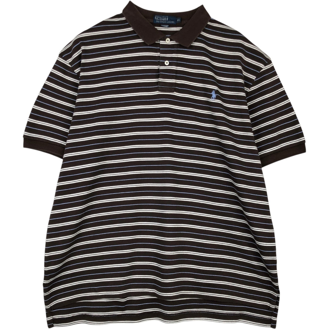 Ralph Lauren POLO by Ralph Lauren short sleeve striped polo shirt, men's XL size cotton brown type Vintage Second Hand