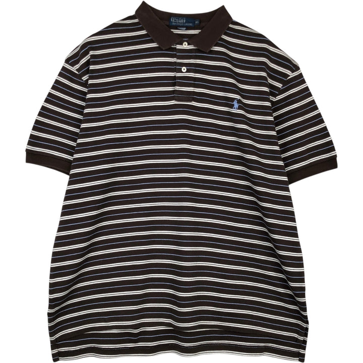 Ralph Lauren POLO by Ralph Lauren short sleeve striped polo shirt, men's XL size cotton brown type Vintage Second Hand