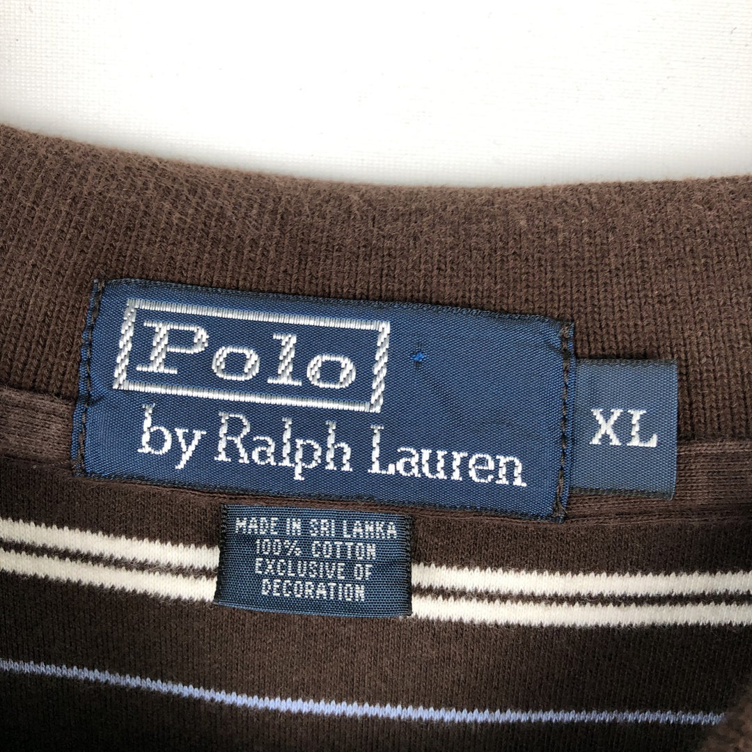Ralph Lauren POLO by Ralph Lauren short sleeve striped polo shirt, men's XL size cotton brown type Vintage Second Hand