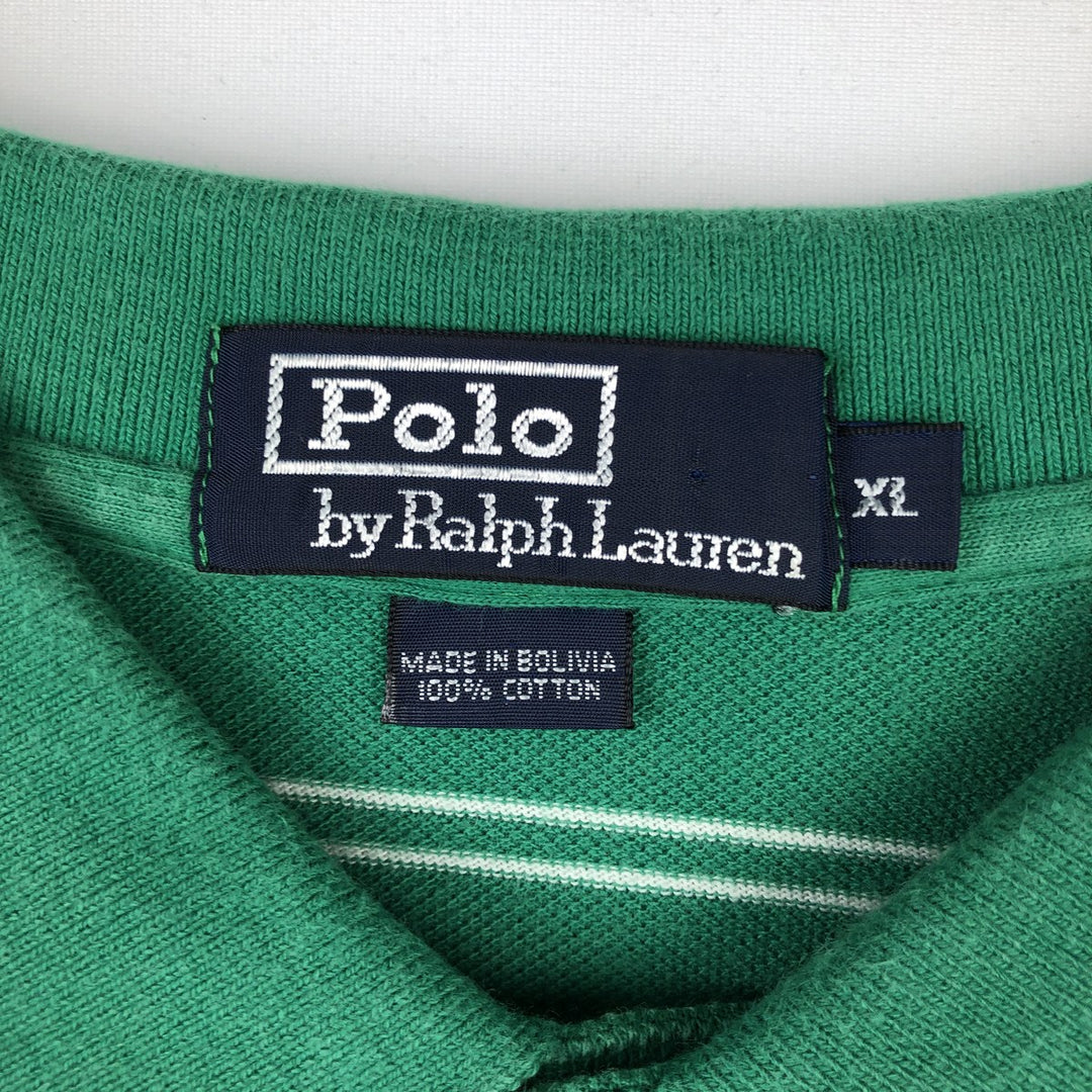 Ralph Lauren POLO by Ralph Lauren short sleeve striped polo shirt, men's XL size cotton green type Vintage Second Hand