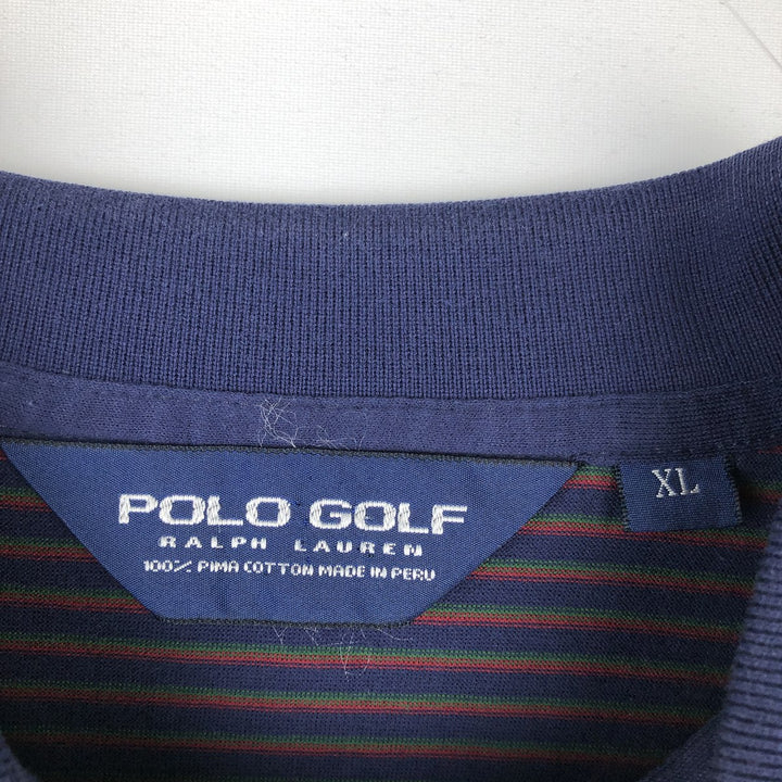 Ralph Lauren POLO GOLF Short Sleeve Striped Polo Shirt Men's XL Pima Cotton navy blue type Vintage Second Hand
