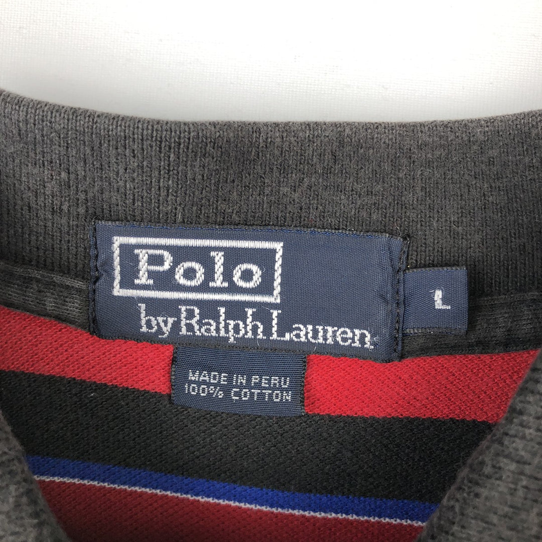 Ralph Lauren POLO by Ralph Lauren short sleeve striped polo shirt, men's size L cotton red type Vintage Second Hand