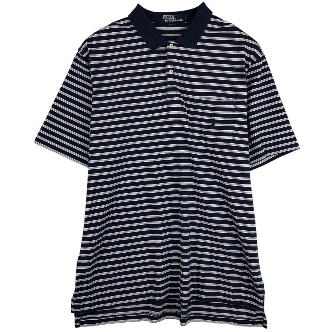 Ralph Lauren POLO by Ralph Lauren Multi-border short sleeve striped polo shirt Men's XL size cotton navy blue type Vintage Second Hand