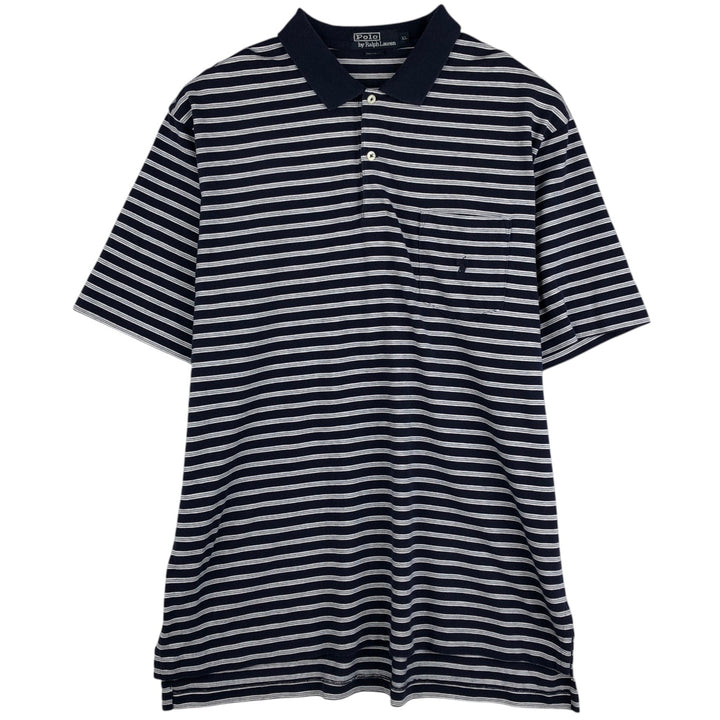 Ralph Lauren POLO by Ralph Lauren Multi-border short sleeve striped polo shirt Men's XL size cotton navy blue type Vintage Second Hand