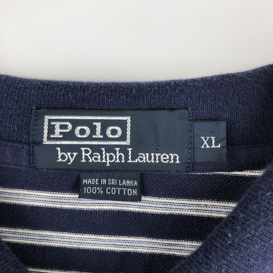 Ralph Lauren POLO by Ralph Lauren Multi-border short sleeve striped polo shirt Men's XL size cotton navy blue type Vintage Second Hand