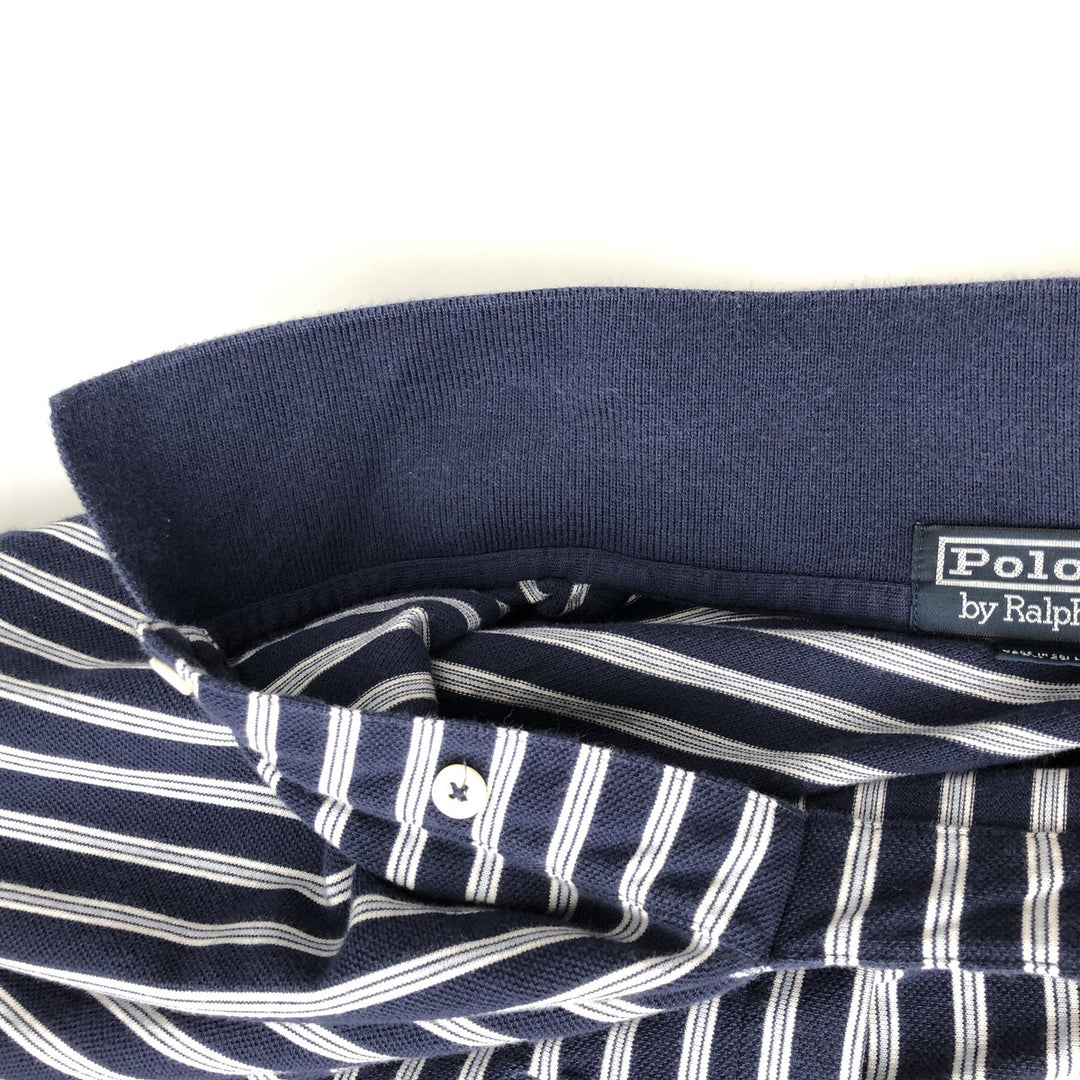 Ralph Lauren POLO by Ralph Lauren Multi-border short sleeve striped polo shirt Men's XL size cotton navy blue type Vintage Second Hand