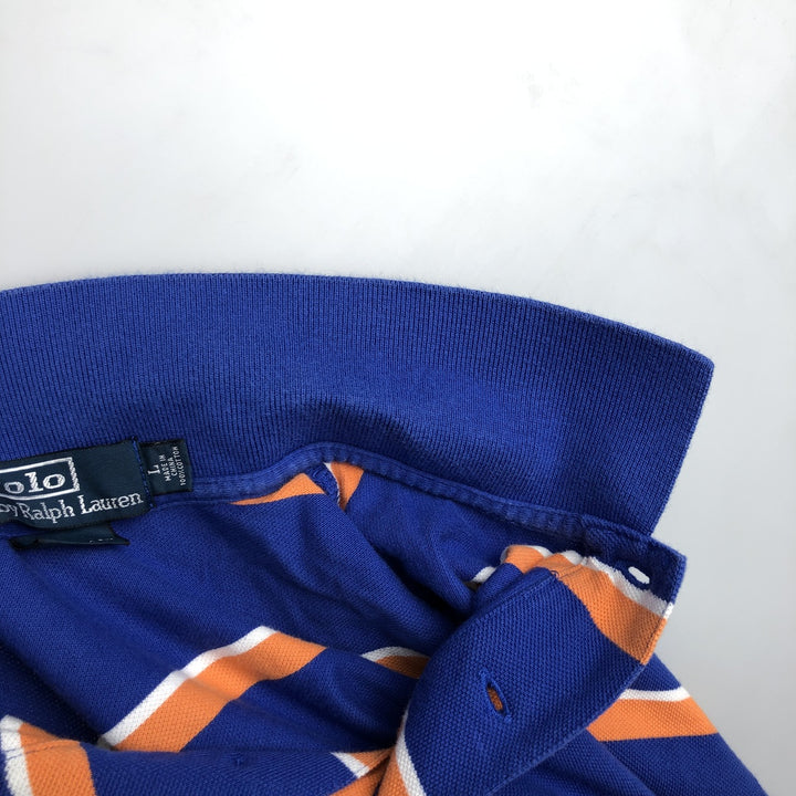 Ralph Lauren POLO by Ralph Lauren CUSTOM FIT Multi-stripe Short-Sleeve Polo Shirt, Men's Size L (approx.) cotton blue type Vintage Second Hand