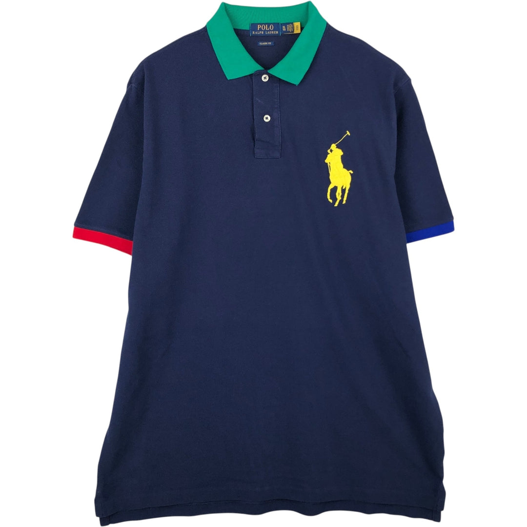 Ralph Lauren POLO RALPH LAUREN CLASSIC FIT Big Pony Short Sleeve Polo Shirt Men's XL cotton navy blue type Vintage Second Hand