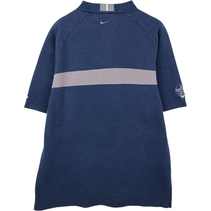 90s-00'S Nike One-Point Half-Zip Short-Sleeve Polo Shirt, Men's Size L (Equivalent), Vintage cotton navy blue type Vintage Second Hand