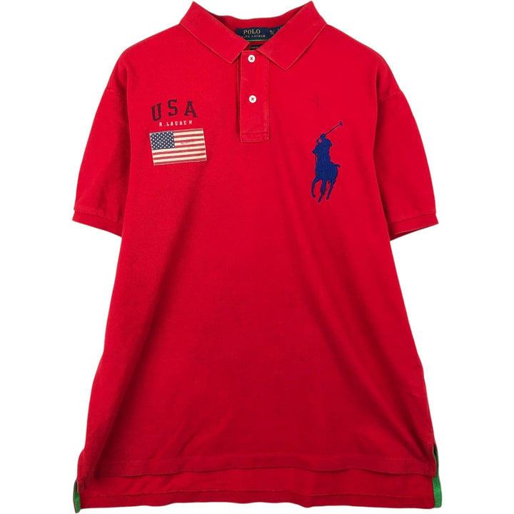 Ralph Lauren POLO RALPH LAUREN CUSTOM FIT American flag print Big Pony short-sleeved polo shirt, men's size XL equivalent. cotton red type Vintage Second Hand