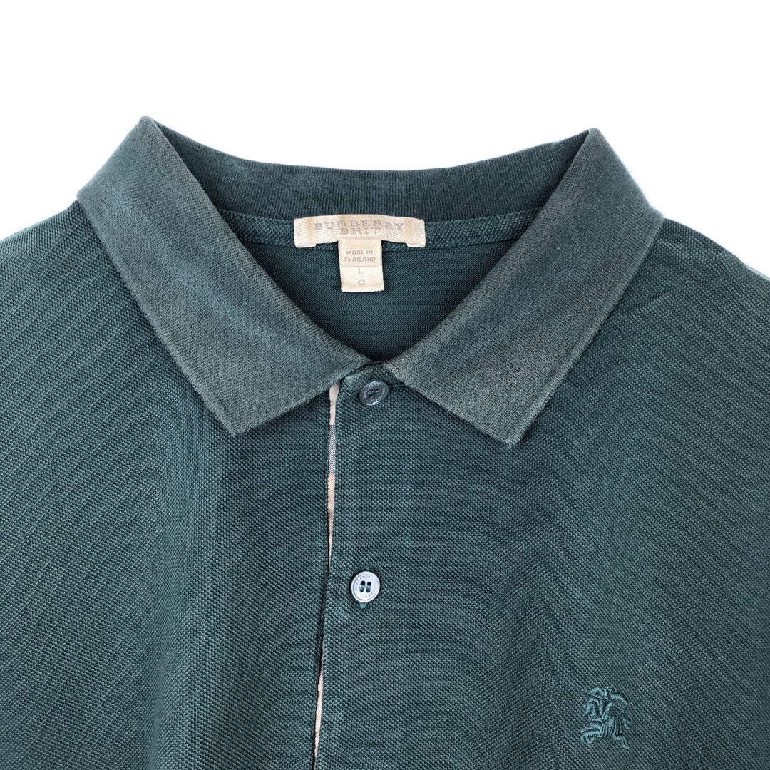 Burberry's BRIT short sleeve polo shirt, men's size L cotton Green type dark green Vintage Second Hand
