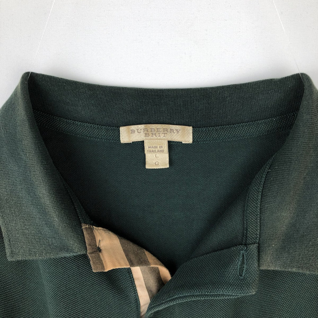 Burberry's BRIT short sleeve polo shirt, men's size L cotton Green type dark green Vintage Second Hand