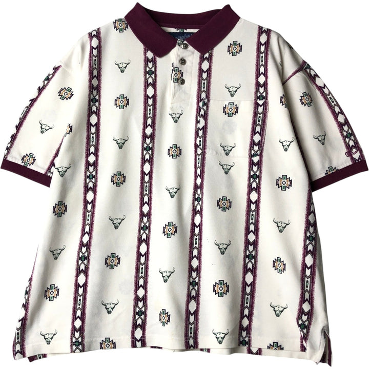 90'S Wrangler all-over print Native stripe short-sleeved striped polo shirt, men's size L equivalent, vintage. cotton ivory Vintage Second Hand