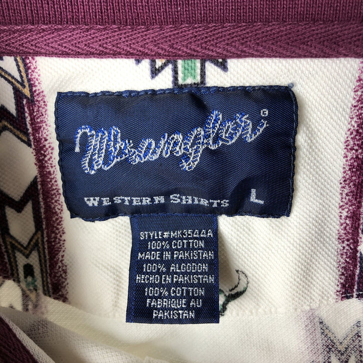 90'S Wrangler all-over print Native stripe short-sleeved striped polo shirt, men's size L equivalent, vintage. cotton ivory Vintage Second Hand