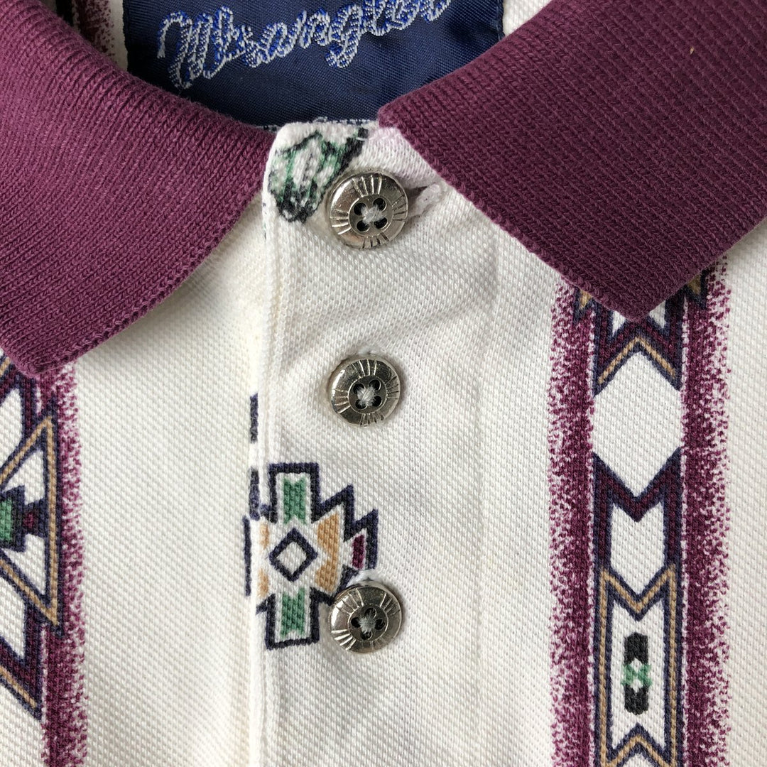 90'S Wrangler all-over print Native stripe short-sleeved striped polo shirt, men's size L equivalent, vintage. cotton ivory Vintage Second Hand