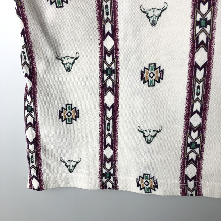 90'S Wrangler all-over print Native stripe short-sleeved striped polo shirt, men's size L equivalent, vintage. cotton ivory Vintage Second Hand