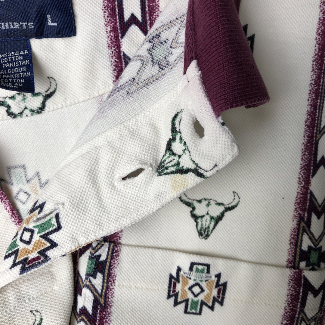 90'S Wrangler all-over print Native stripe short-sleeved striped polo shirt, men's size L equivalent, vintage. cotton ivory Vintage Second Hand