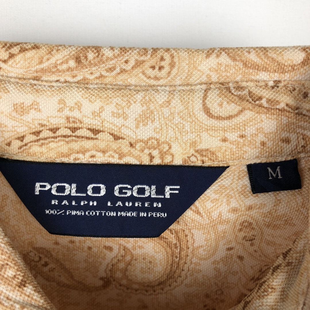 Ralph Lauren POLO GOLF Paisley Pattern Short-Sleeve Polo Shirt, Men's Size M (approx.) Pima Cotton Beige type Vintage Second Hand