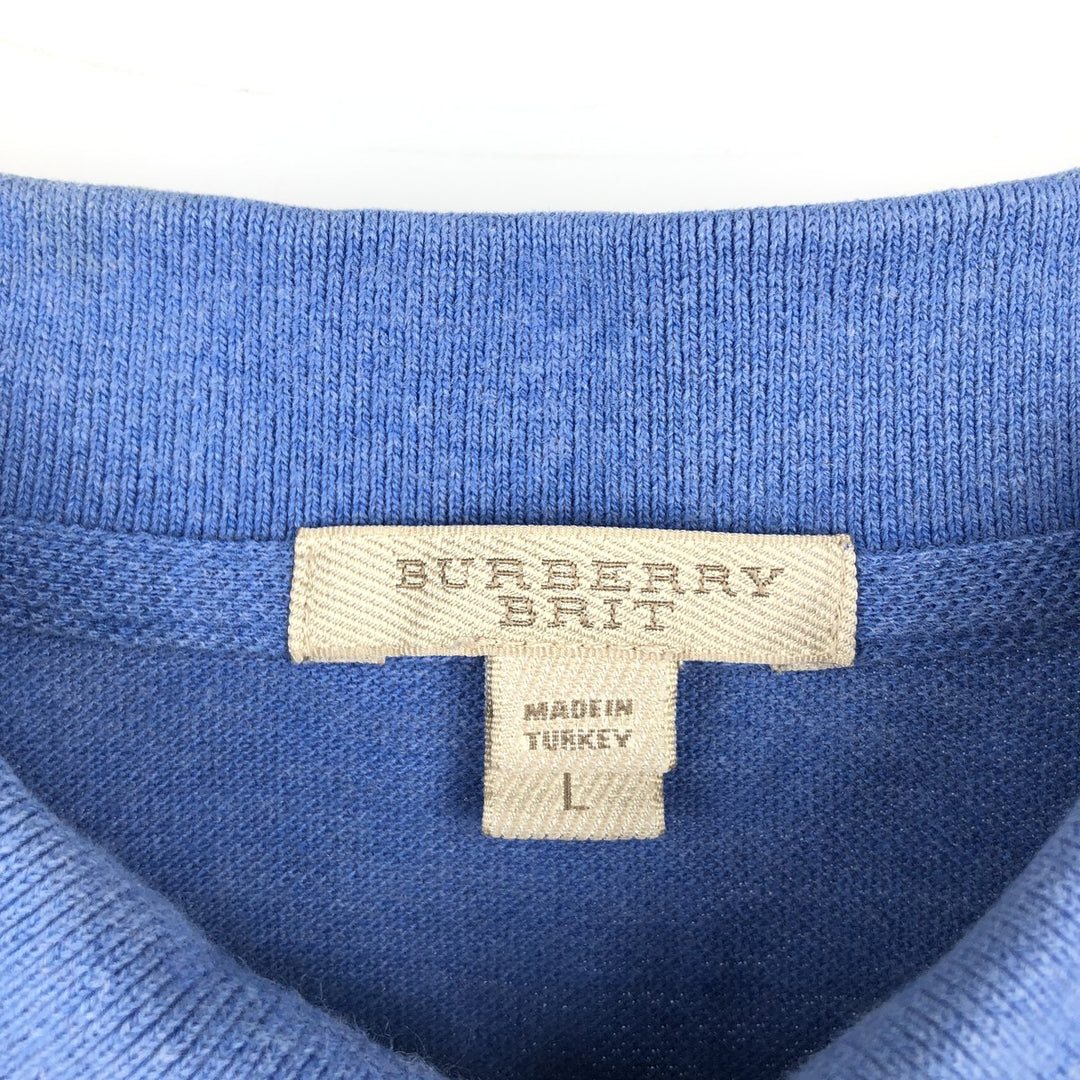 Burberry's short-sleeved polo shirt, men's size L (approx.) cotton Blue type light blue Vintage Second Hand