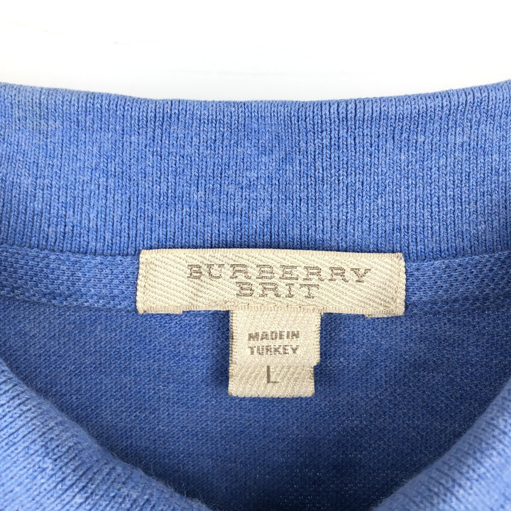 Burberry's short-sleeved polo shirt, men's size L (approx.) cotton Blue type light blue Vintage Second Hand