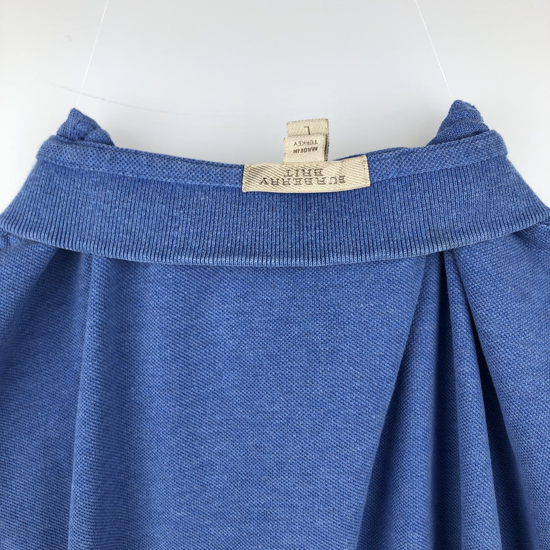 Burberry's short-sleeved polo shirt, men's size L (approx.) cotton Blue type light blue Vintage Second Hand