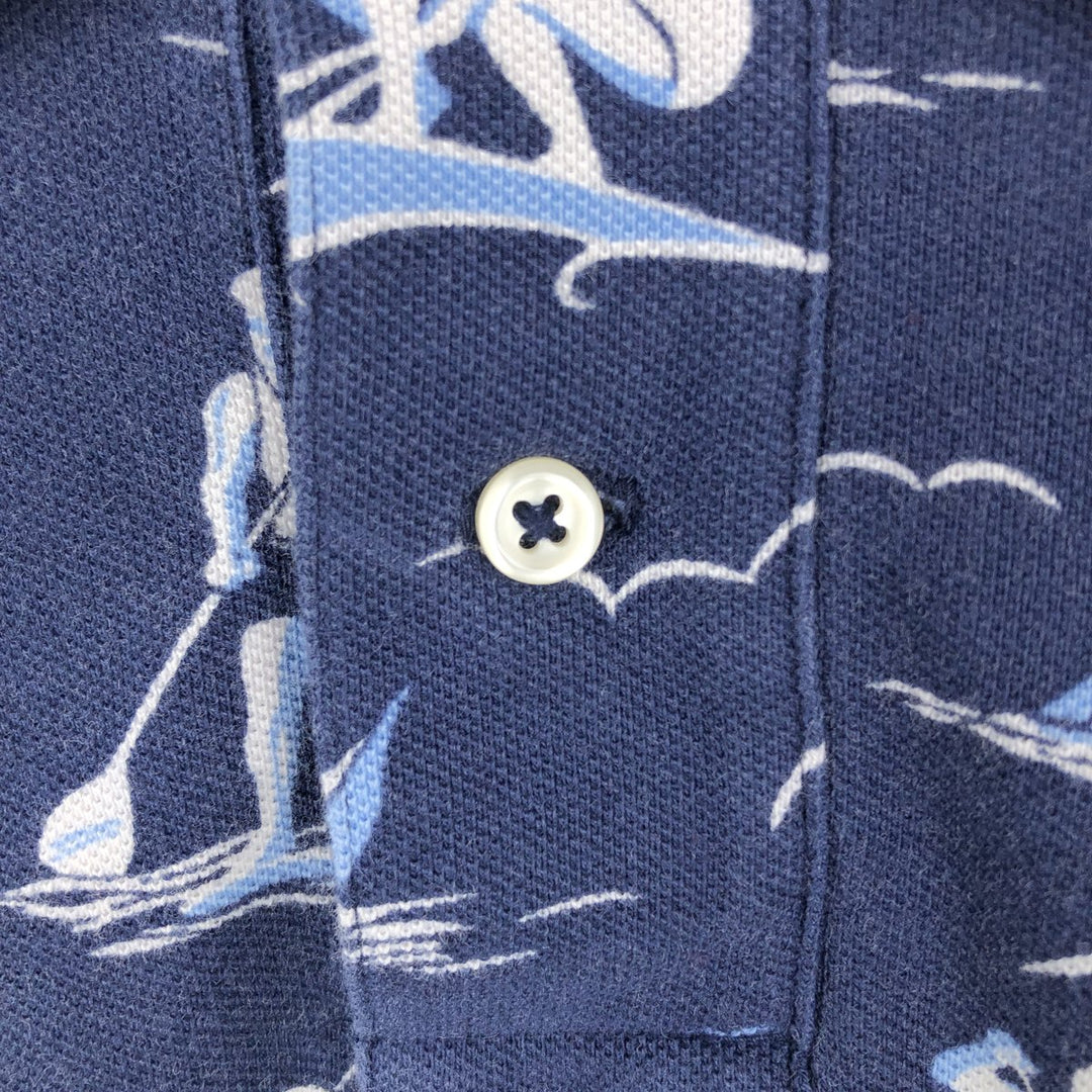 Ralph Lauren all-over print short-sleeved polo shirt, men's size M (approx.) cotton navy blue type Vintage Second Hand