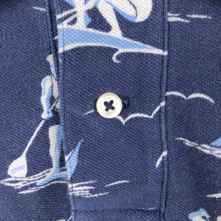 Ralph Lauren all-over print short-sleeved polo shirt, men's size M (approx.) cotton navy blue type Vintage Second Hand